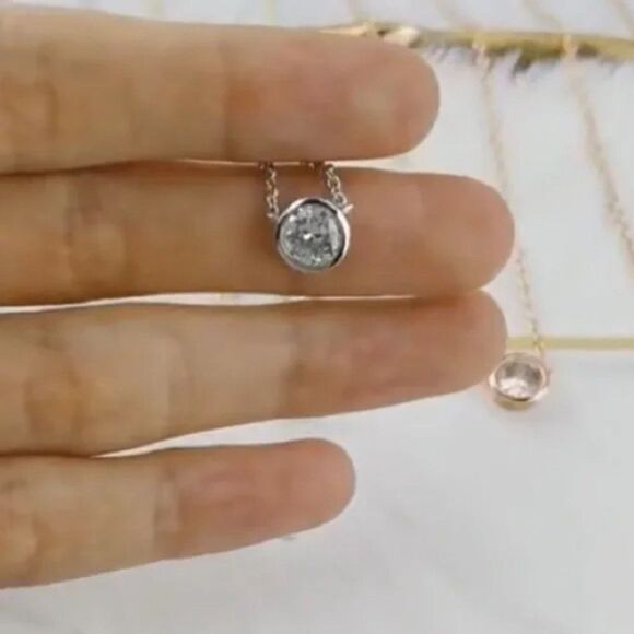 Classic 1 Carat Round CZ Layering Necklace Rose Gold, Silver, Gold - Picture 9 of 13